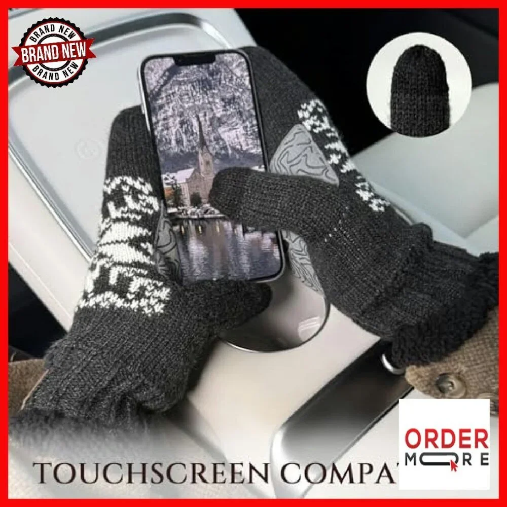 Touchscreen Mittens Sherpa Lined Cable Knit Winter Warm